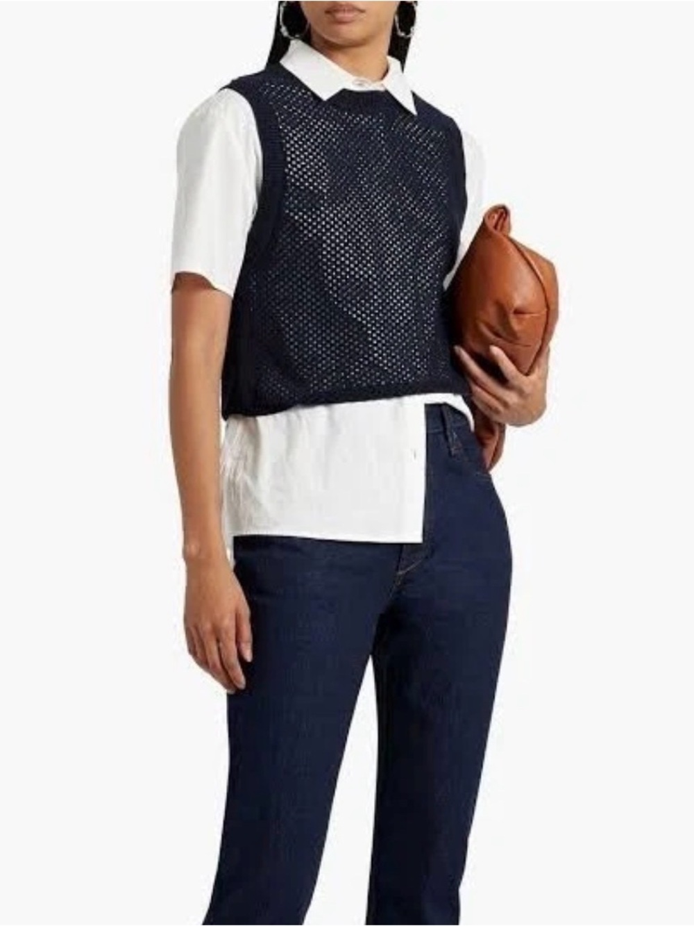 rag & bone Carson Cotton Cashmere Open Knit Sweater Vest Top Navy Blue Size: M